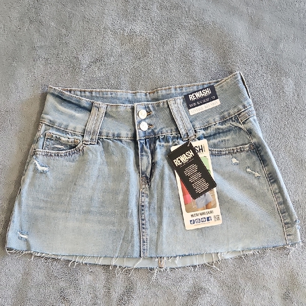 NWT Rewash Light Blue Distressed Denim Mini Skirt